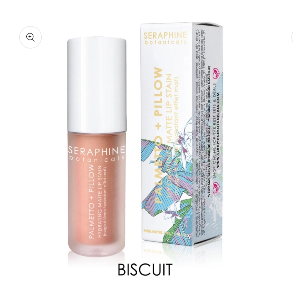 Seraphine Botanicals Palmetto + Pillow Hydrating Matte Lip Stain Shade Biscuit
